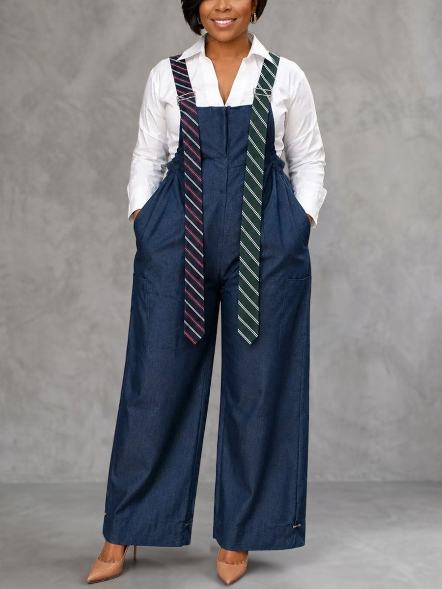 Wide-Leg Pocket Sleeveless Adjustable Jumpsuit