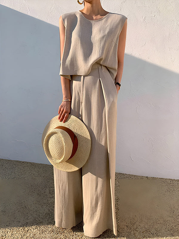 Round-Neck Short-Sleeve Cut-Out Relaxed Vest