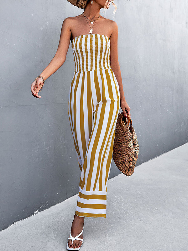 Striped Sleeveless Elastic Relaxed Jumpsuit