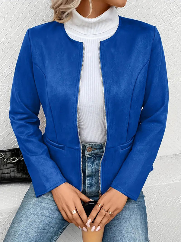 Round-Neck Zip Pocket Long-Sleeve Jacket