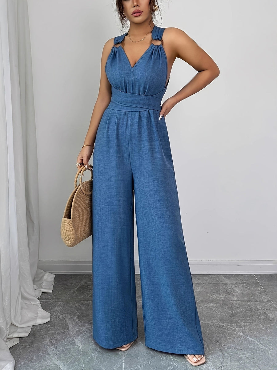 High-Waist Open-Back Sleeveless Jumpsuit