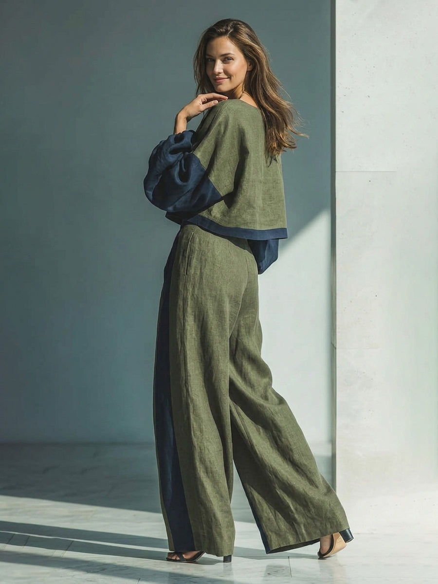 Wide-Leg High-Waist Pocket Elastic Pants
