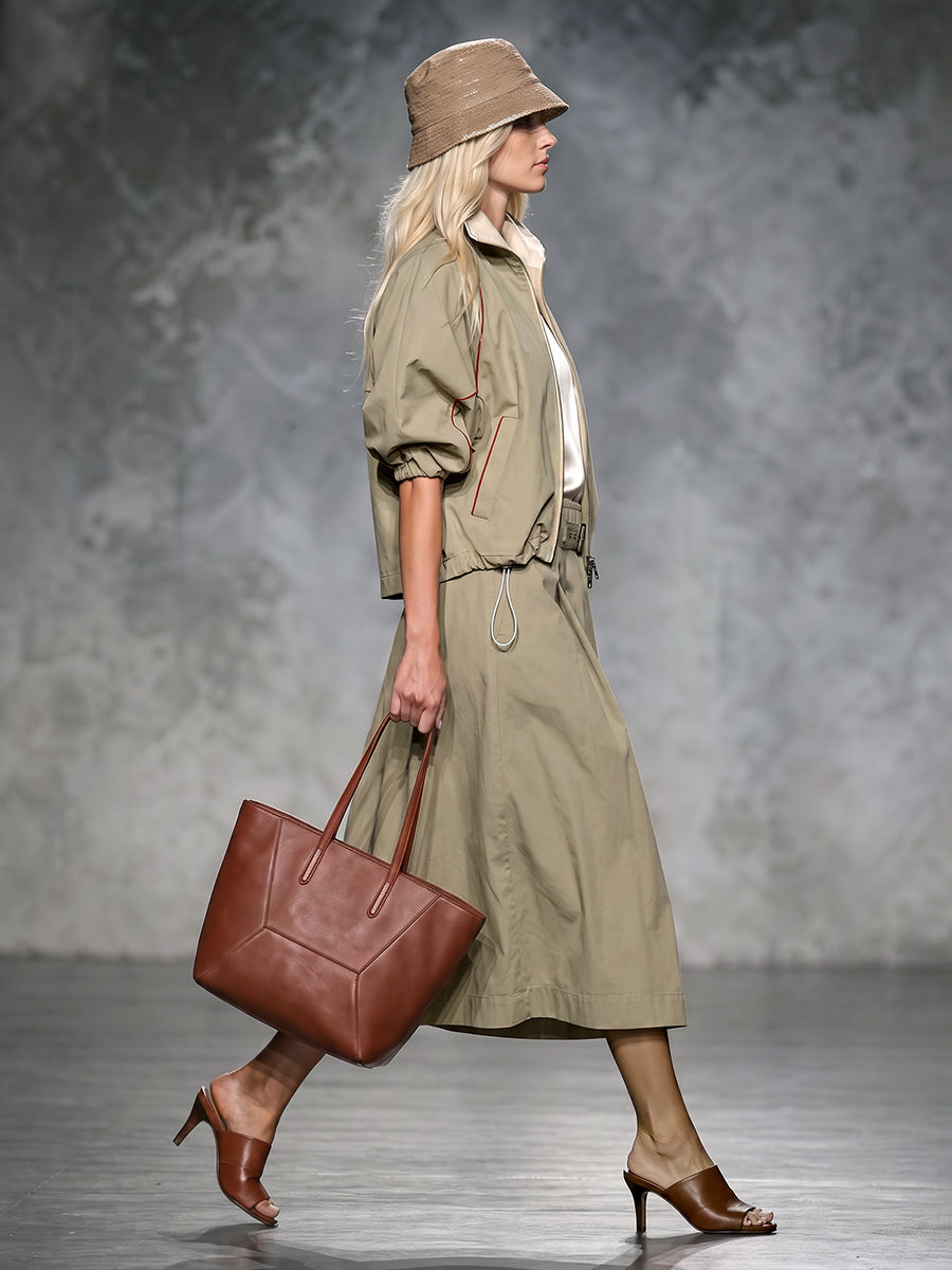 Drawstring Zip Relaxed Contrast Jacket