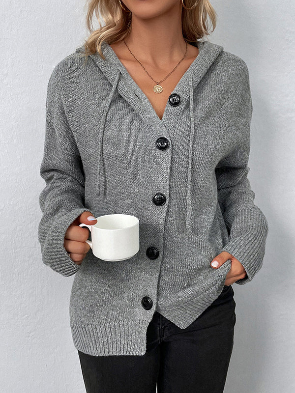 Hooded Button-Detail Cardigan