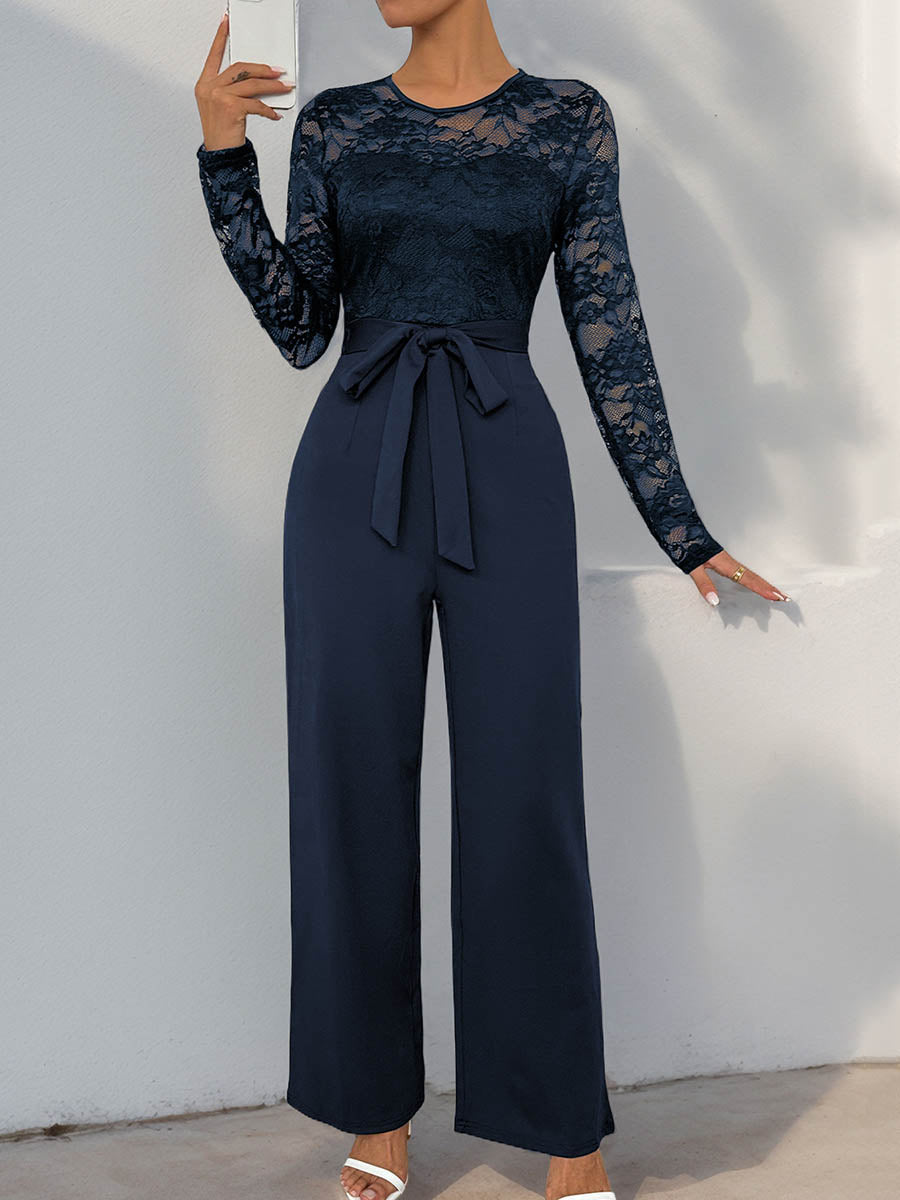 High-Waist Round-Neck Jumpsuit