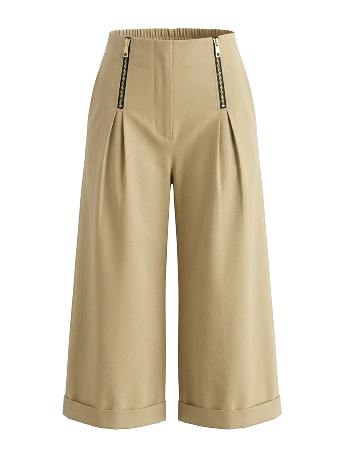 Wide-Leg High-Waist Cropped Pleated Pants