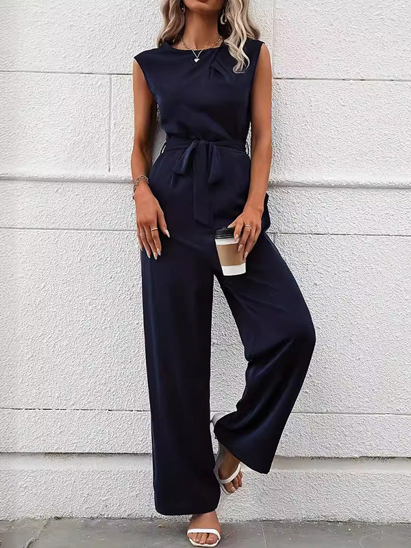 Round-Neck Sleeveless Relaxed Jumpsuit