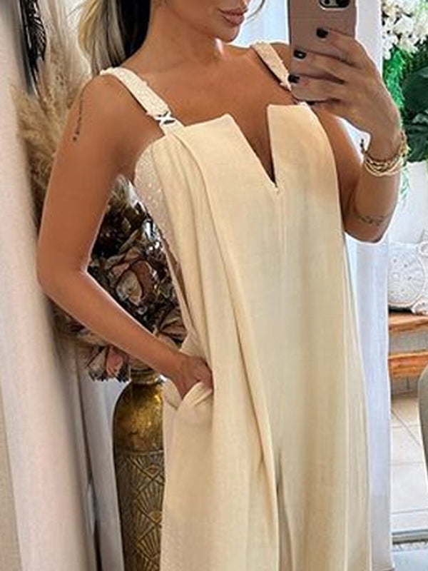 Pocket Side-Split Sleeveless Relaxed Jumpsuit