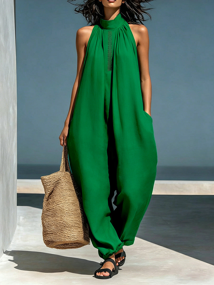 Pocket Sleeveless Cut-Out Relaxed Jumpsuit