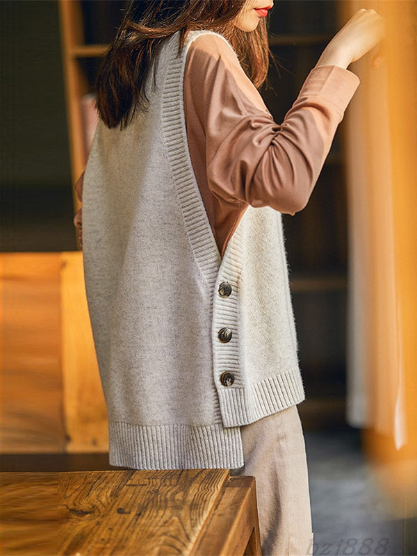 Knit Round-Neck Sleeveless Relaxed Vest