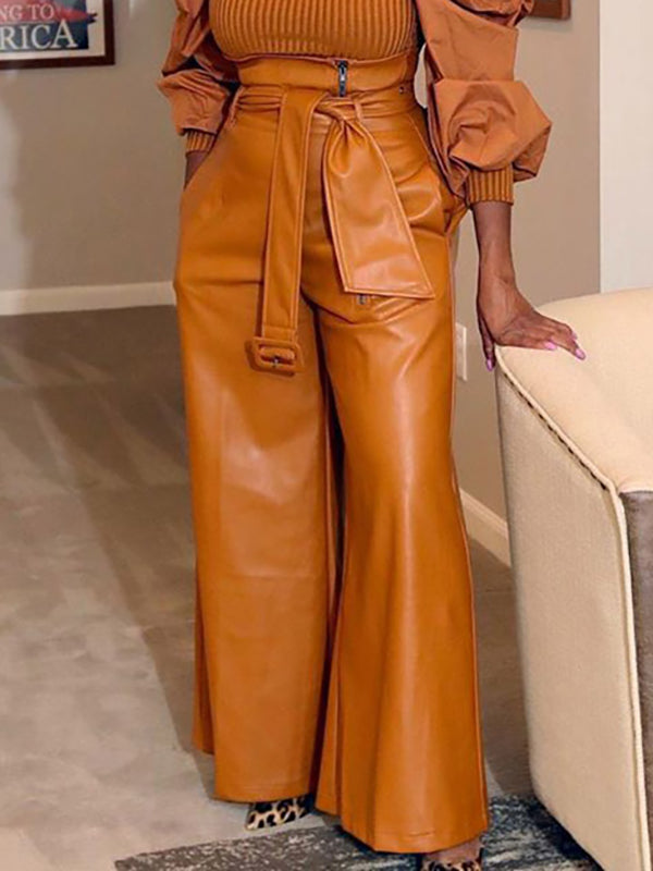 Wide-Leg High-Waist Zip Belted Belt