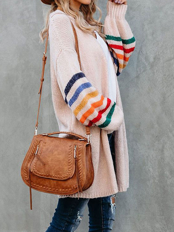 Striped Long-Sleeve Relaxed Contrast Cardigan