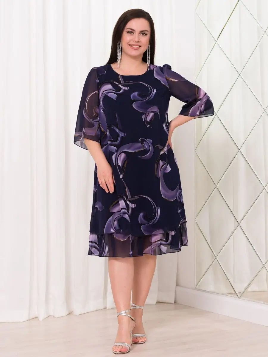 Emma | Midnight Swirl Chiffon Dress