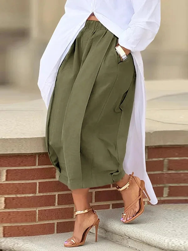 Wide-Leg Pleated Pocket Relaxed Pants