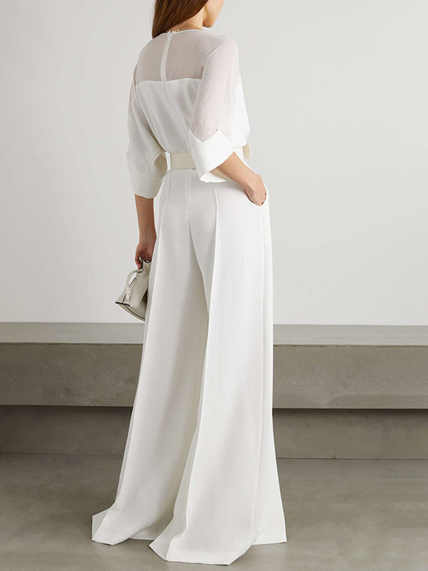 High-Waist V-Neck Contrast Jumpsuit