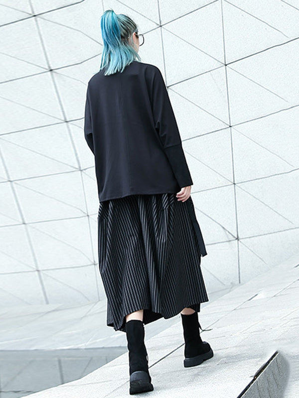 Striped High-Waist Pocket Elastic Culottes