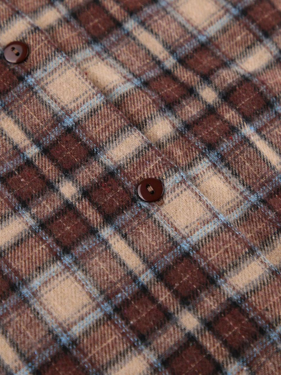 Checked Button-Detail Long-Sleeve Relaxed Jacket