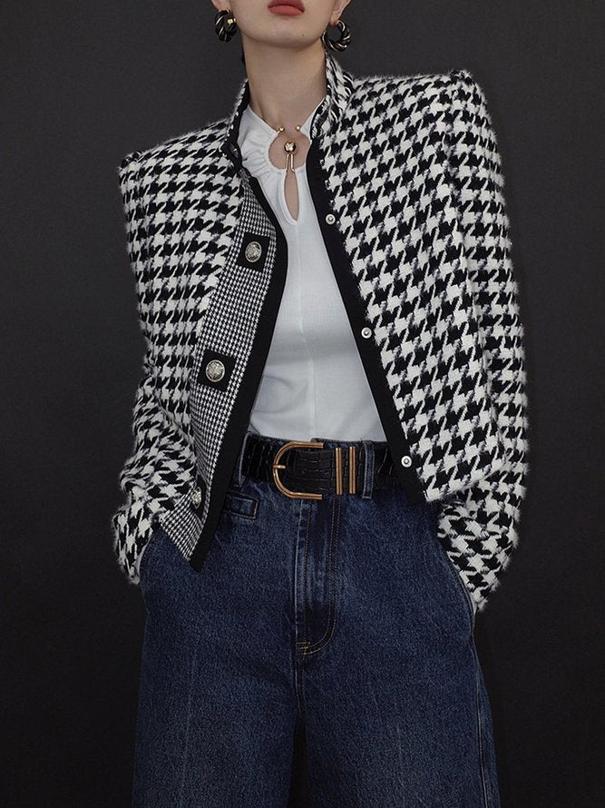 Printed Stand-Collar Long-Sleeve Relaxed Jacket