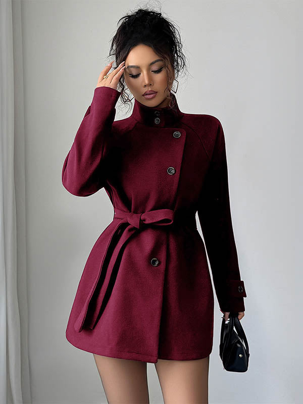 High-Waist Stand-Collar Asymmetric Button-Detail Jacket