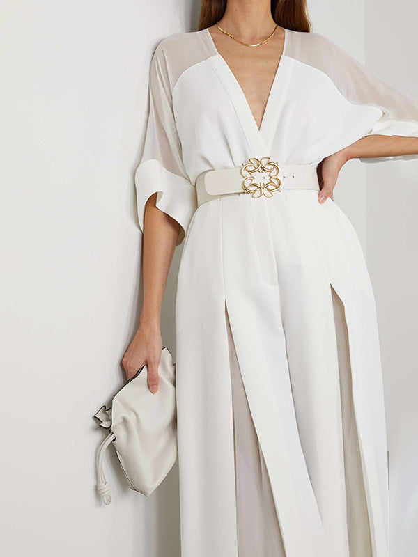 High-Waist V-Neck Contrast Jumpsuit
