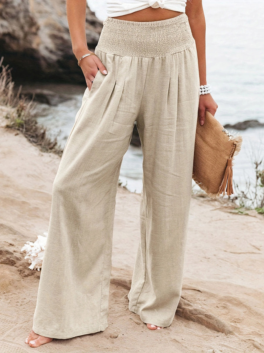 High-Waist Pleated Pocket Pants