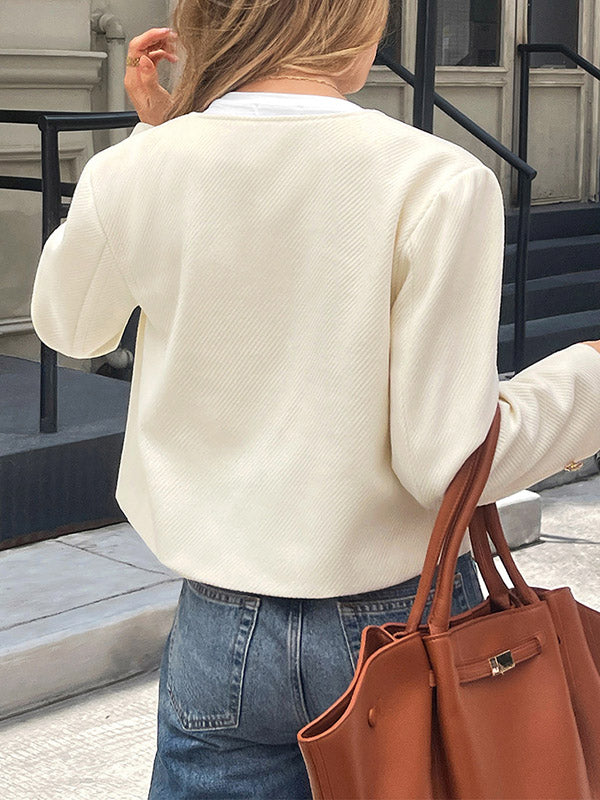 Striped Button-Detail Long-Sleeve Jacket