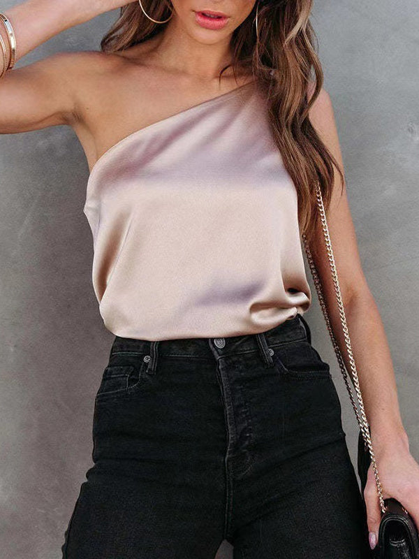 One-Shoulder Asymmetric Sleeveless Relaxed Vest