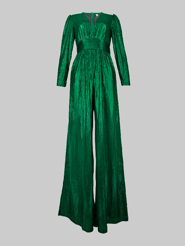 High-Waist V-Neck Three-Quarter Sleeve Jumpsuit