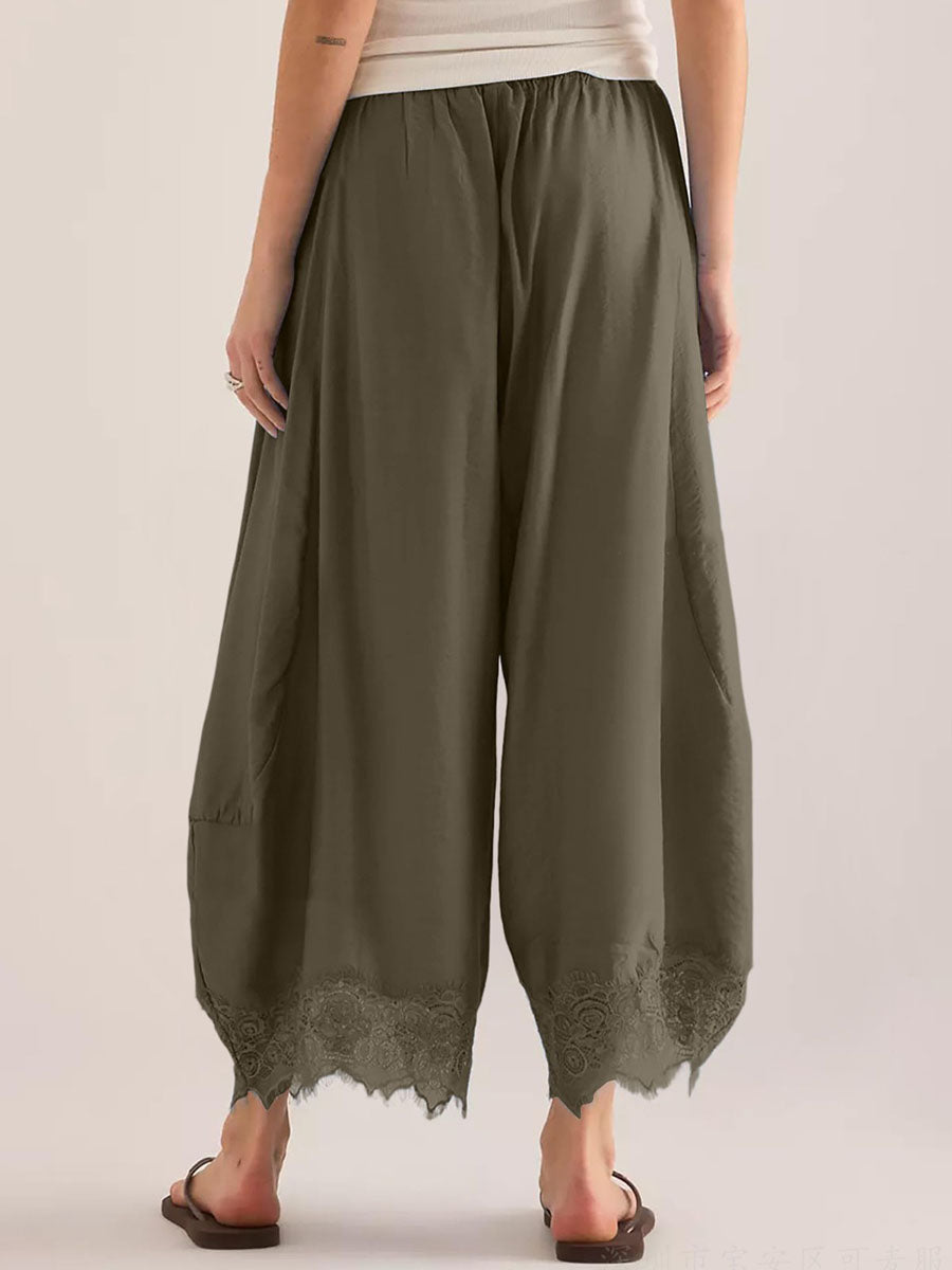 Wide-Leg Drawstring Pocket Elastic Pants