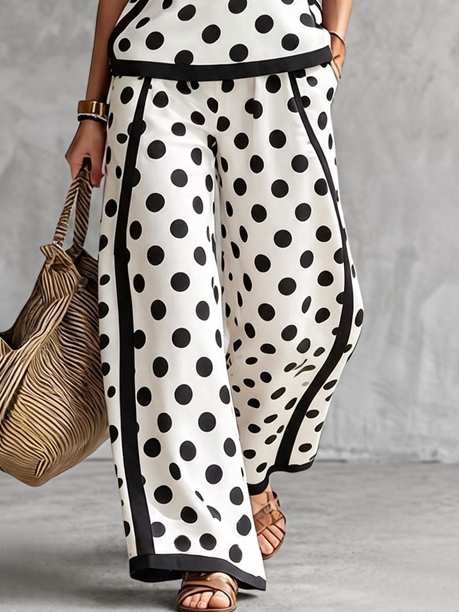 Polka Dot Striped Wide-Leg Pocket Pants