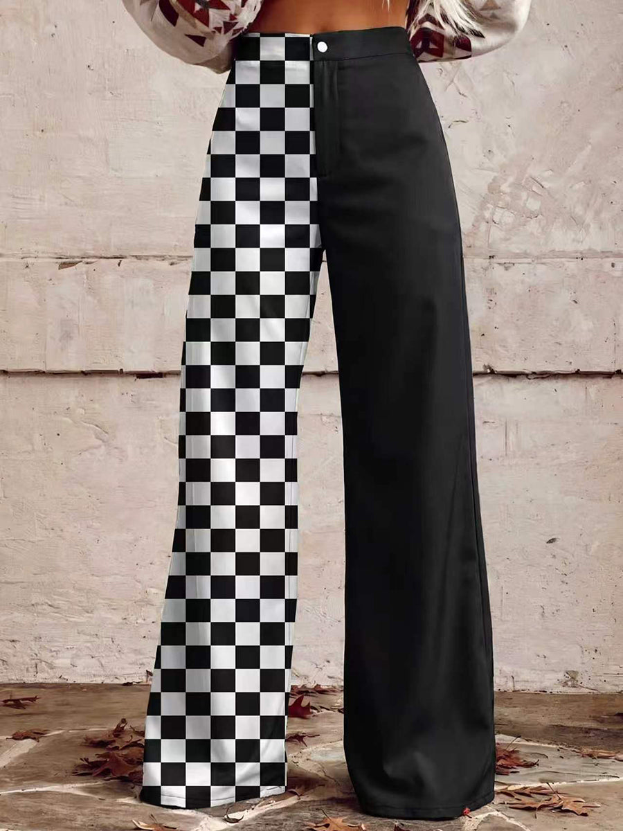Printed Wide-Leg Plus Size Button-Detail Pants