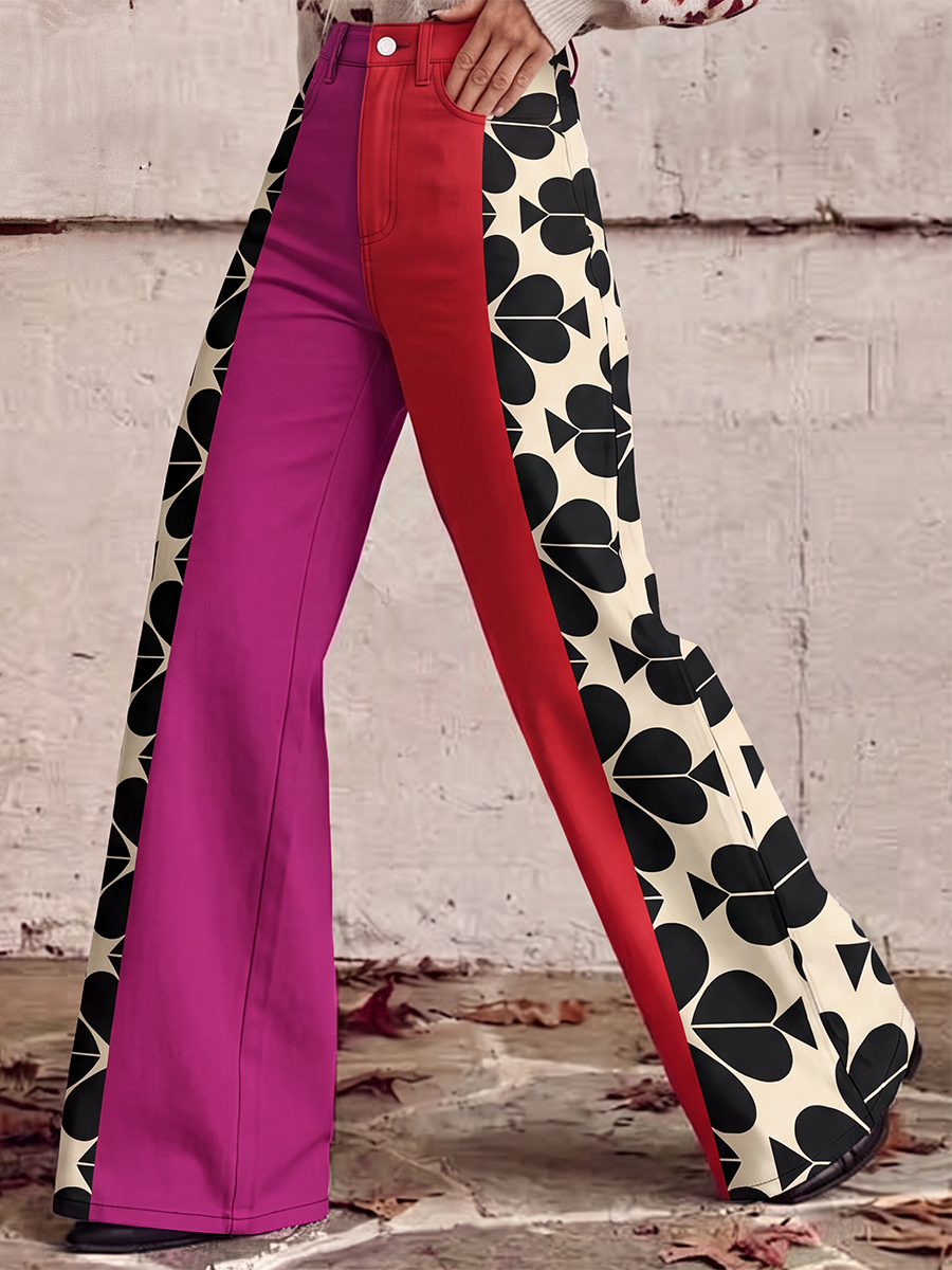 Printed Wide-Leg Plus Size Button-Detail Pants