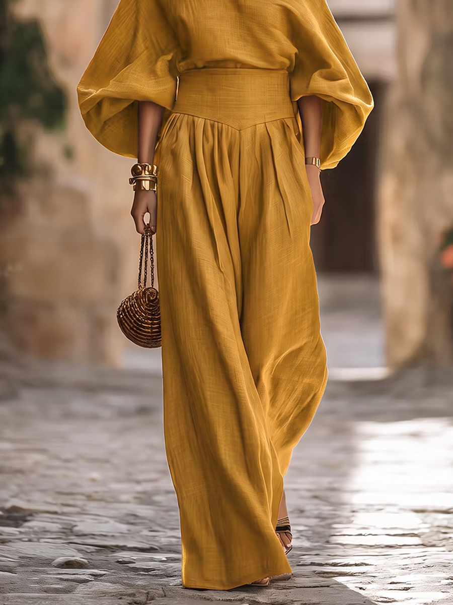 Wide-Leg Pleated Pocket Relaxed Pants