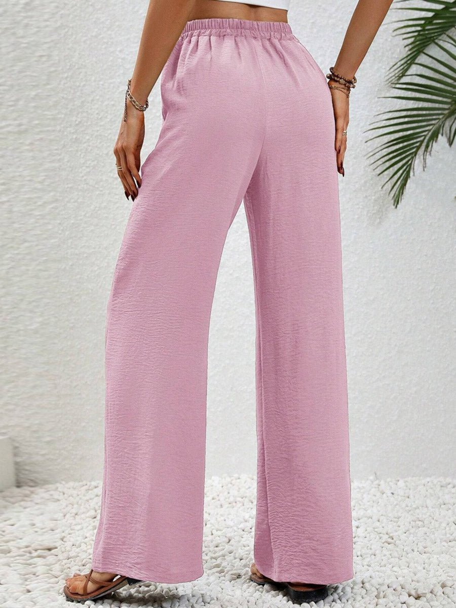 High-Waist Pleated Elastic Relaxed Pants