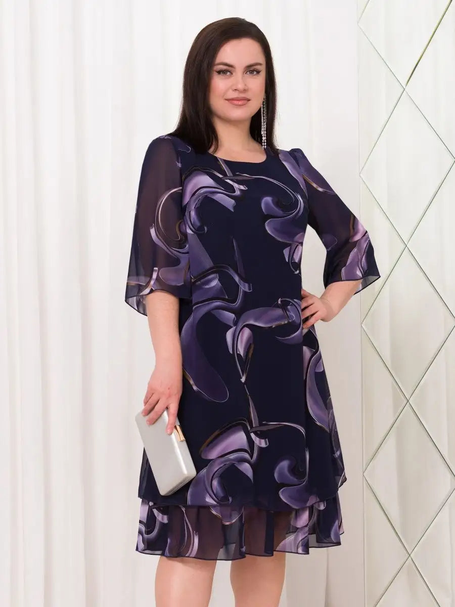 Emma | Midnight Swirl Chiffon Dress