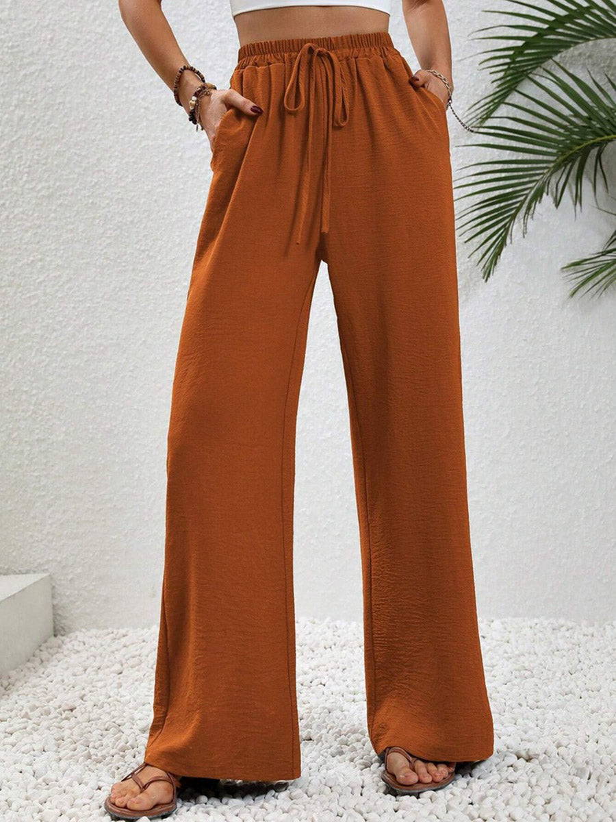 High-Waist Pleated Elastic Relaxed Pants