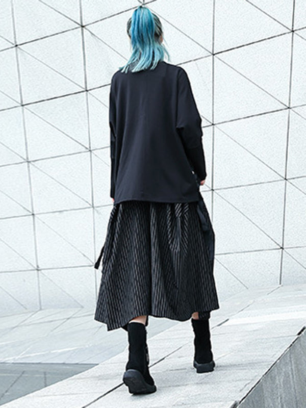 Striped High-Waist Pocket Elastic Culottes