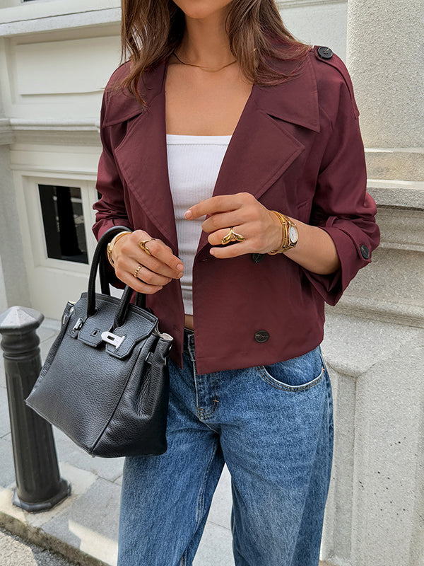 Notch-Collar Button-Detail Long-Sleeve Jacket
