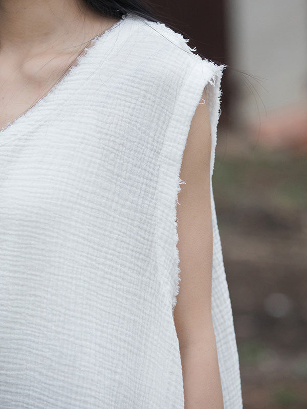 V-Neck Pleated Fringe Sleeveless Vest