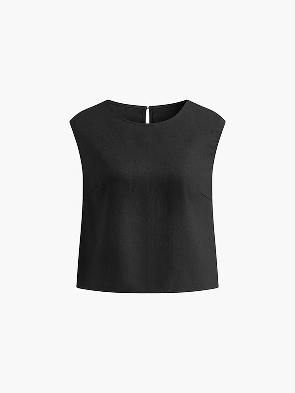 Round-Neck Short-Sleeve Cut-Out Relaxed Vest