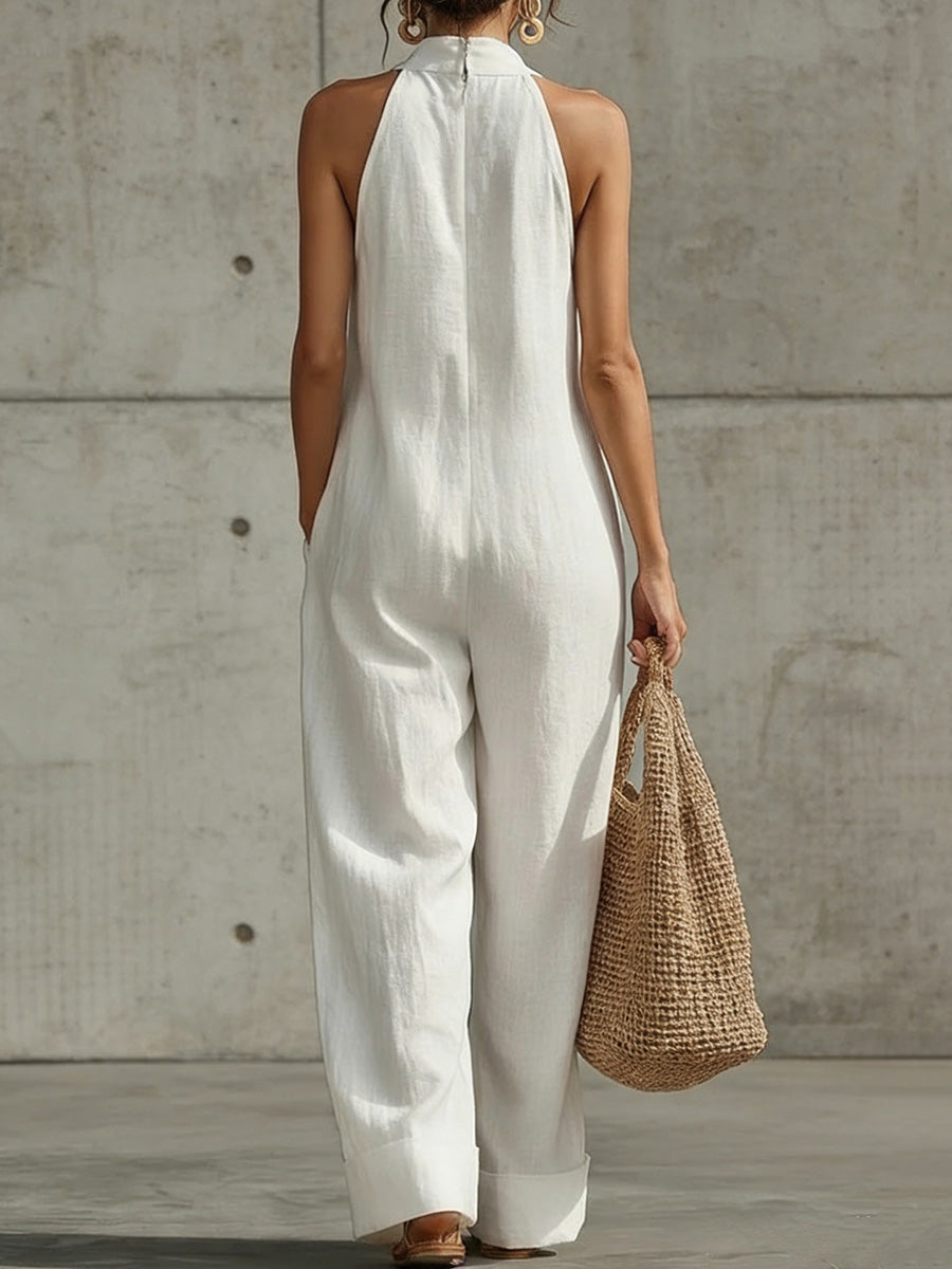 High-Waist V-Neck Pocket Sleeveless Jumpsuit