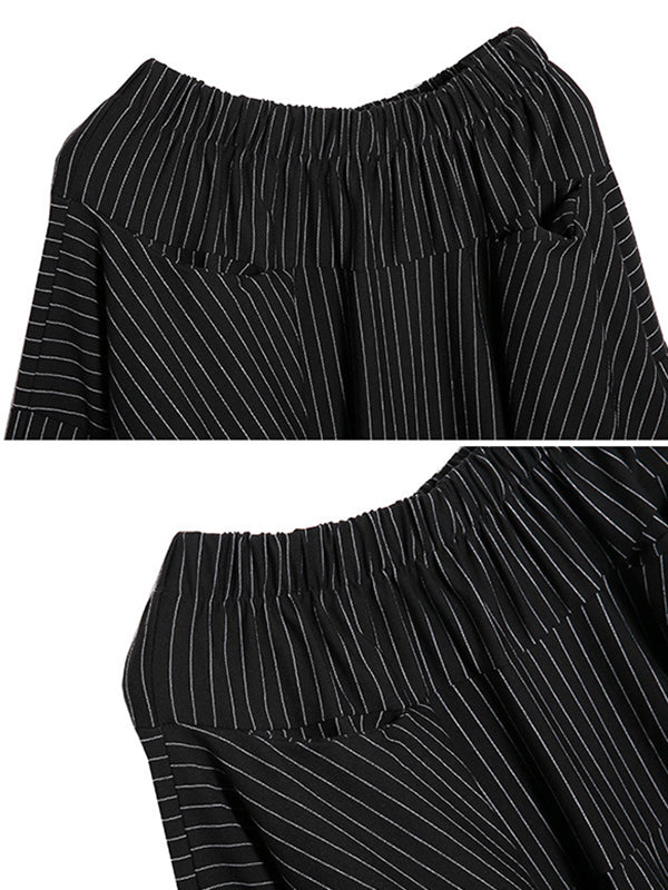 Striped High-Waist Pocket Elastic Culottes