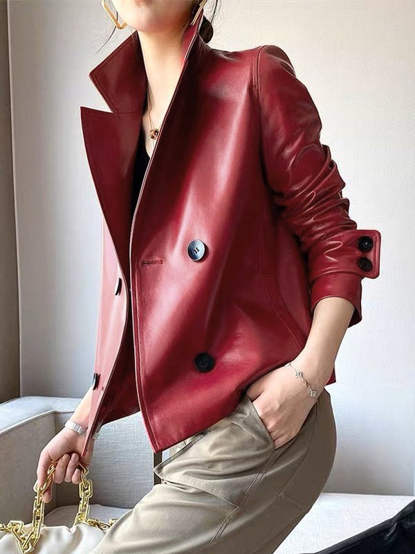 Notch-Collar Button-Detail Long-Sleeve Jacket