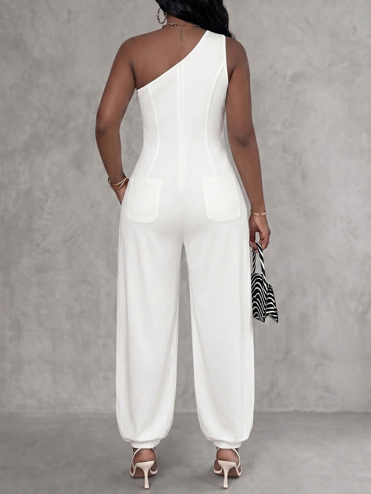 One-Shoulder Pocket Sleeveless Jumpsuit