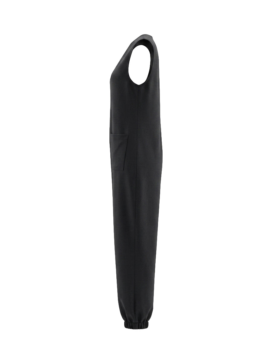 Wide-Leg V-Neck Button-Detail Pocket Jumpsuit