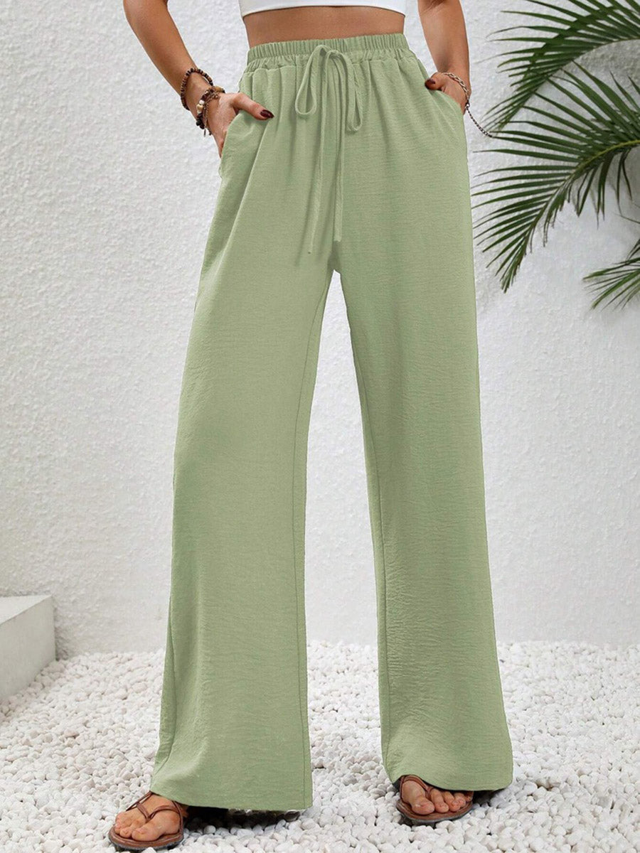 High-Waist Pleated Elastic Relaxed Pants