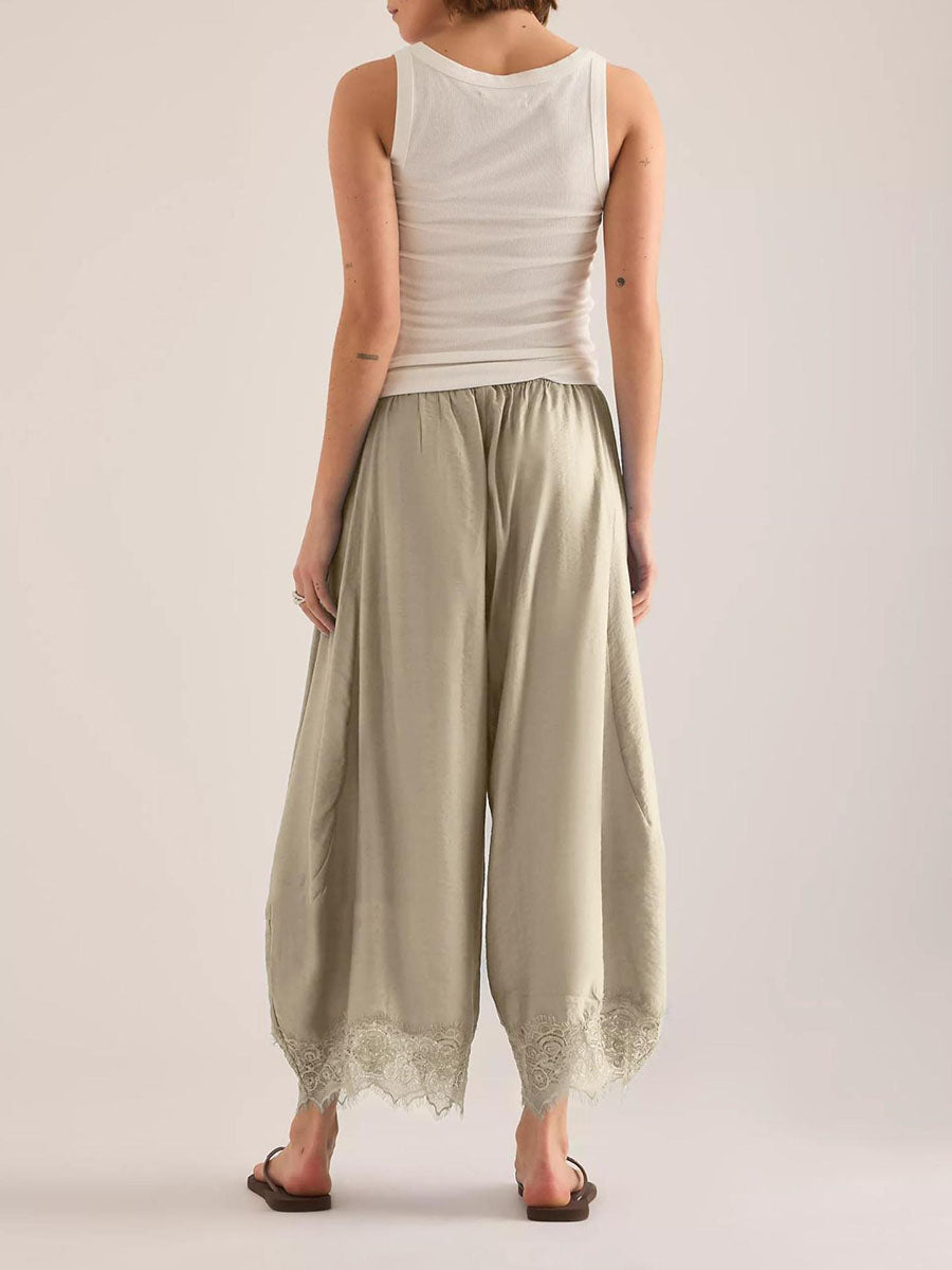 Wide-Leg Drawstring Pocket Elastic Pants