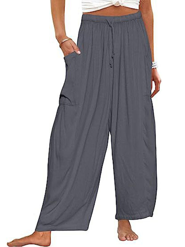 High-Waist Pleated Drawstring Pocket Pants
