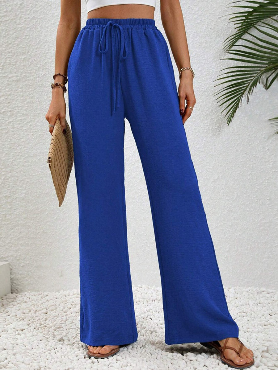 High-Waist Pleated Elastic Relaxed Pants