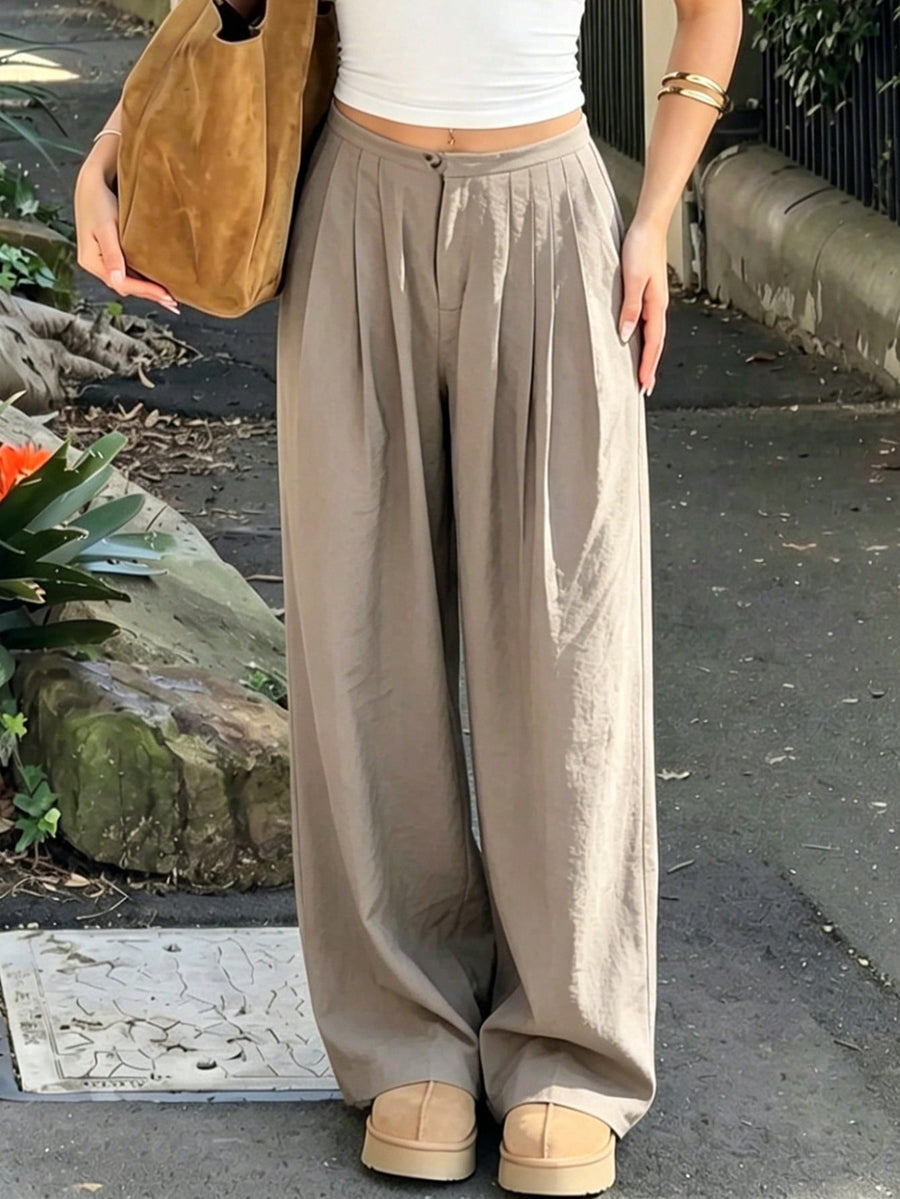 Wide-Leg High-Waist Pleated Pants